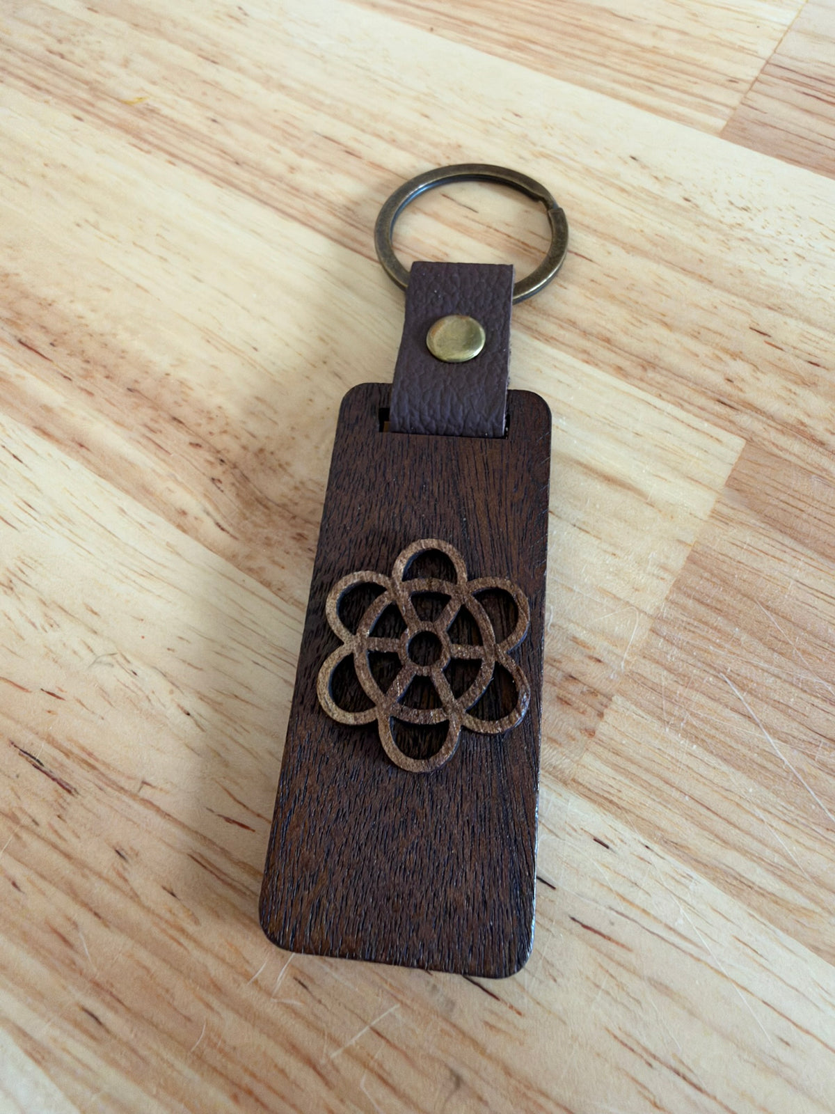 Geometric Flower — Handcrafted Wood Keychain