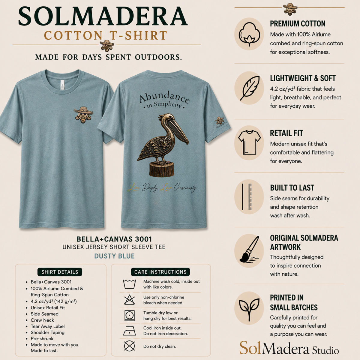 Abundance in Simplicity — Pelican Cotton T-Shirt
