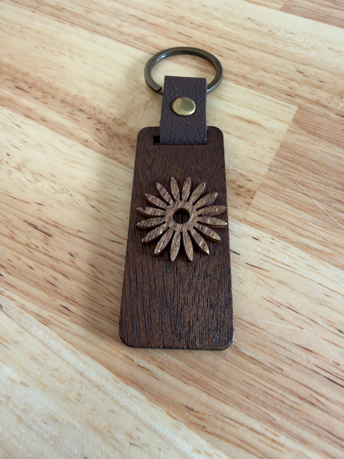 Radiant Sunflower — Handcrafted Wood Keychain